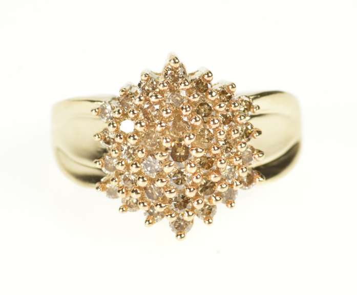 10K Yellow Gold Light Brown Diamond Cluster Statement Ring