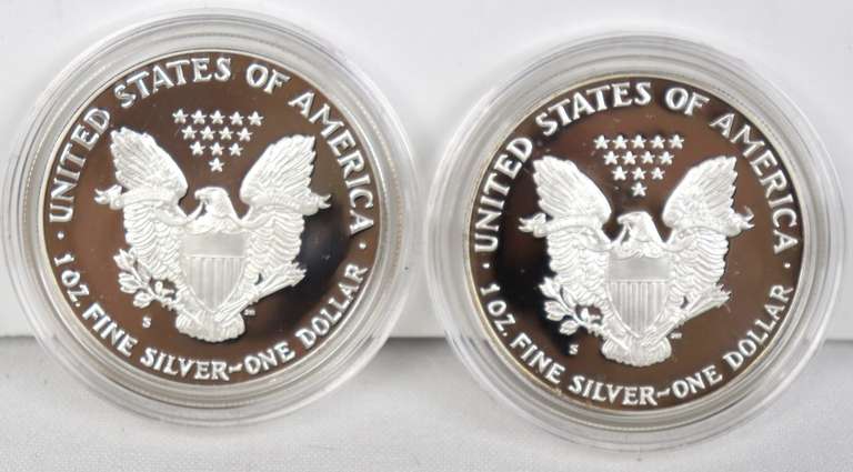 1986 S And 1990 S Proof Silver Eagles With Boxs and Papers
