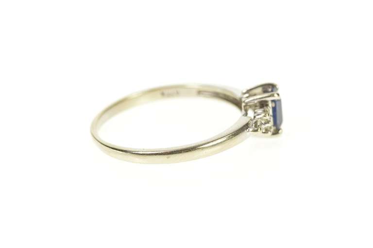 14K White Gold Emerald Cut Sapphire Diamond Engagement Ring