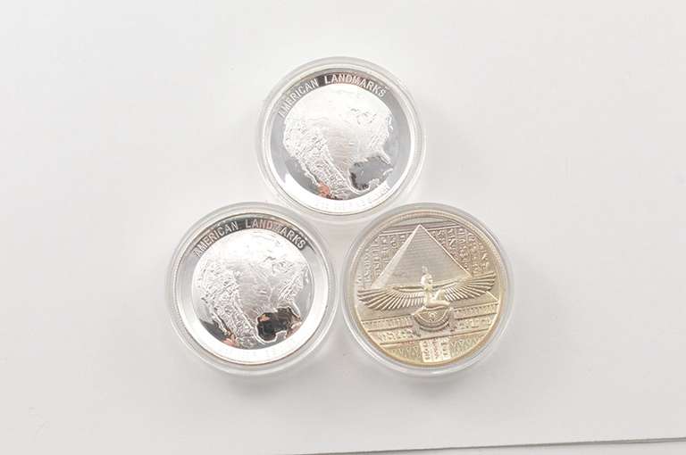 (2) American Landmarks - (1) Egypt - 2 Oz .999 Silver 3 Coin Set - Box