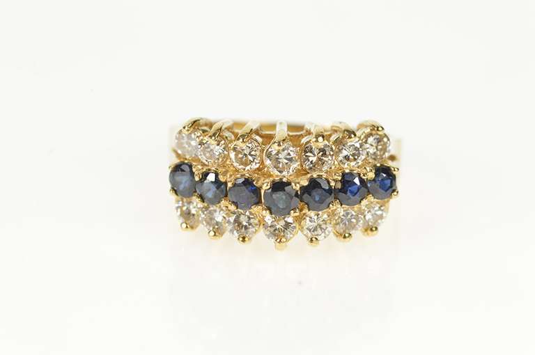 14K Yellow Gold 2.10 Ctw Tiered Sapphire Diamond Squared Ring
