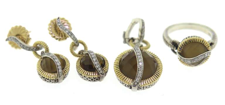 Stunning 18kt YG MOP & Smokey Quartz with Diamonds Jewerly Set