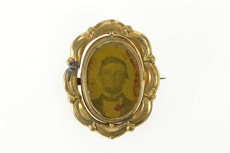 Gold Filled Victorian Ornate Photo Picture Mourning Pin/Brooch