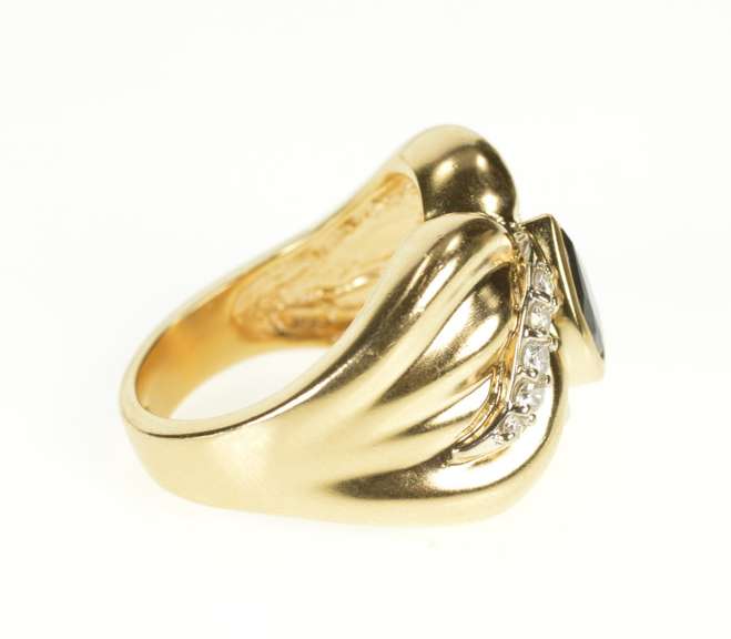 14K Yellow Gold Retro Pear Sapphire Diamond Wavy Statement Ring