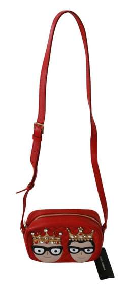 DOLCE & GABBANA  Red Crown Men Patch Crossbody Borse GLAM Leather Bag