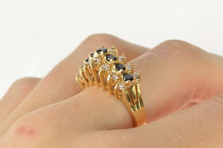 14K Yellow Gold 2.10 Ctw Tiered Sapphire Diamond Squared Ring