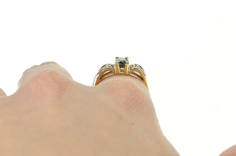 14K Yellow Gold Oval Sapphire Diamond Pave Engagement Ring