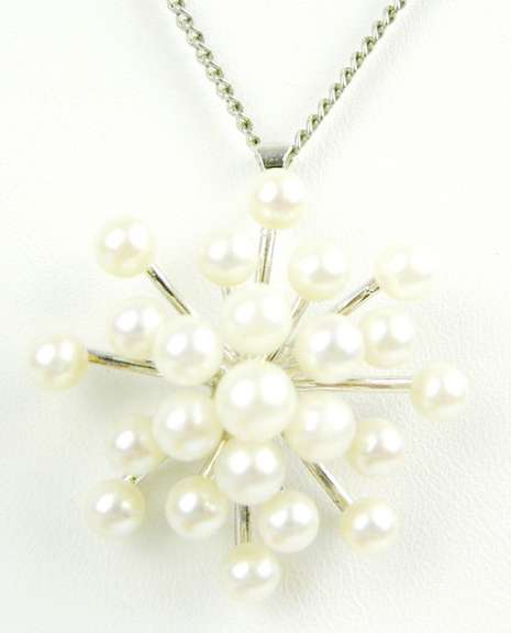 Vintage Sterling Pearl Snowflake Necklace