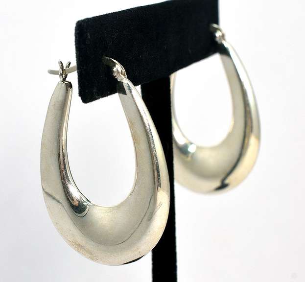 Sleek Elongated Hoop Earrings in Sterling Silver