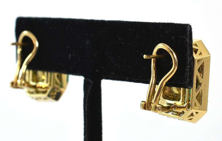 18K Yellow Gold Emerald & Diamond Earrings