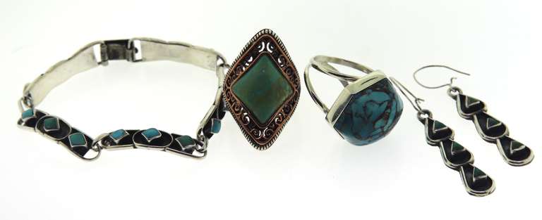 Unique Group Lot of Sterling Silver Turquoise Jewelry