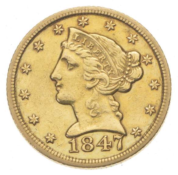 1847 $5.00 Liberty Head Gold Half Eagle