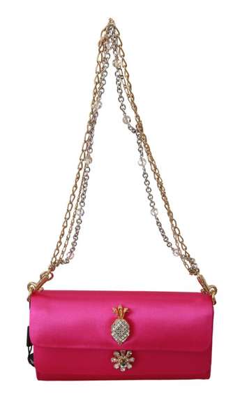 DOLCE & GABBANA  Pink Crystal Studs Evening Long Sling Borse Viscose Bag
