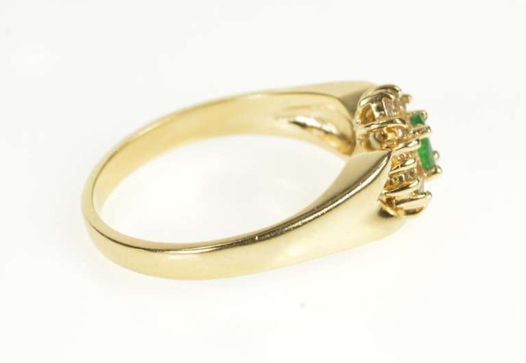 14K Yellow Gold Oval Emerald Diamond Halo Engagement Ring