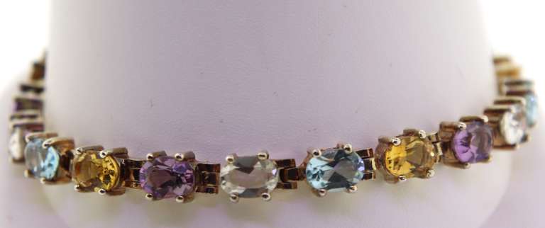 Sterling Silver Multicolor Gemstone Tennis Bracelet