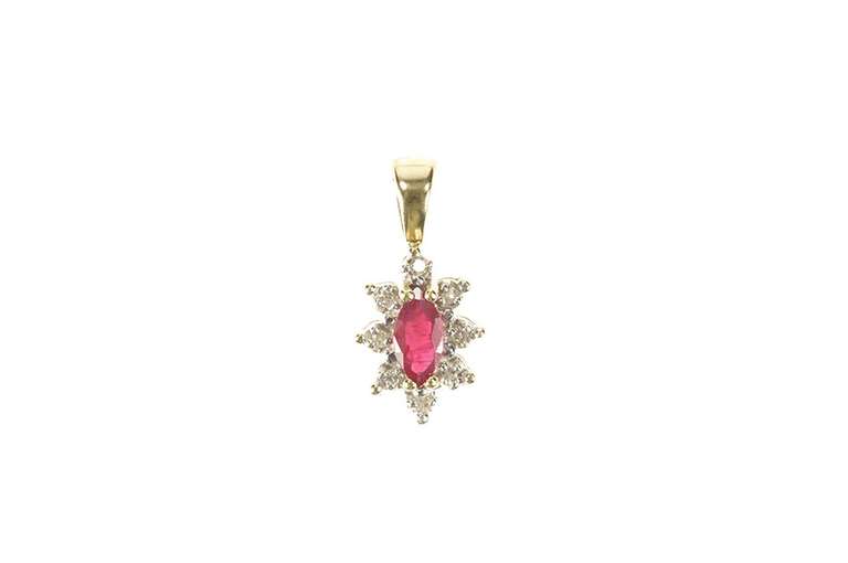 10K Yellow Gold Natural Marquise Ruby Diamond Halo Pendant