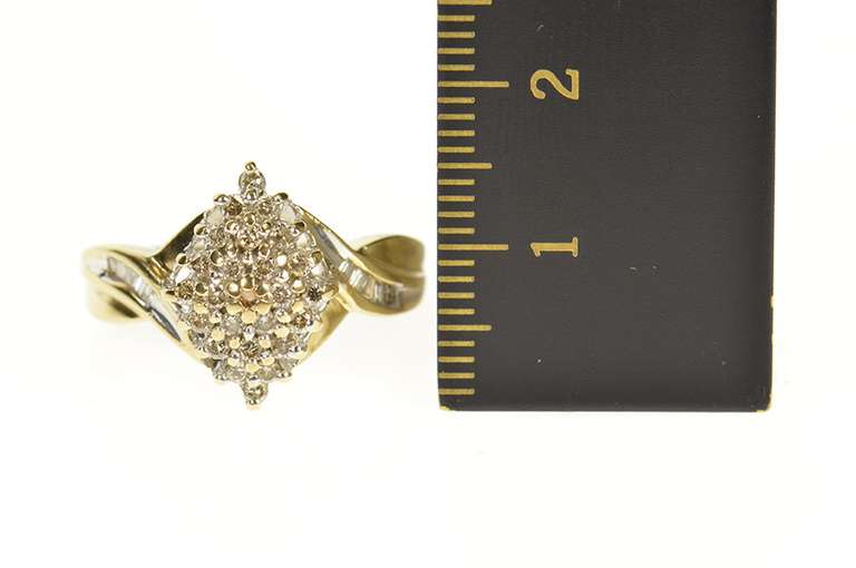10K Yellow Gold Marquise Diamond Cluster Bypass Statement Ring