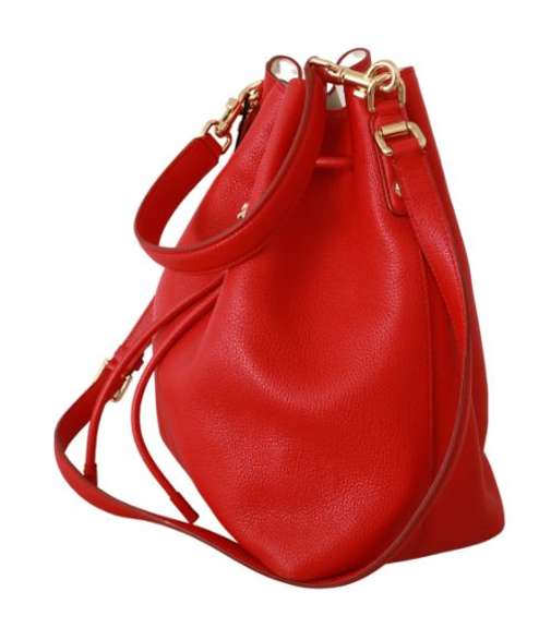 DOLCE & GABBANA  Red Drawstring Bucket Women Shoulder Borse Leather Bag