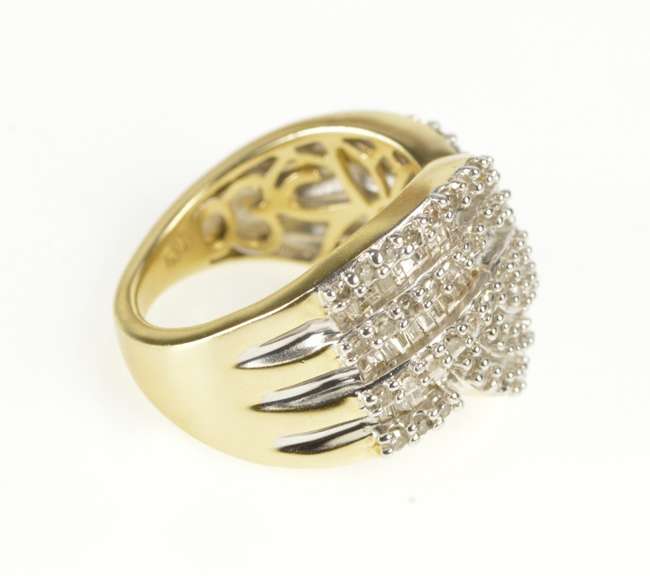 14K Yellow Gold Wavy Curvy Diamond Encrusted Statement Ring