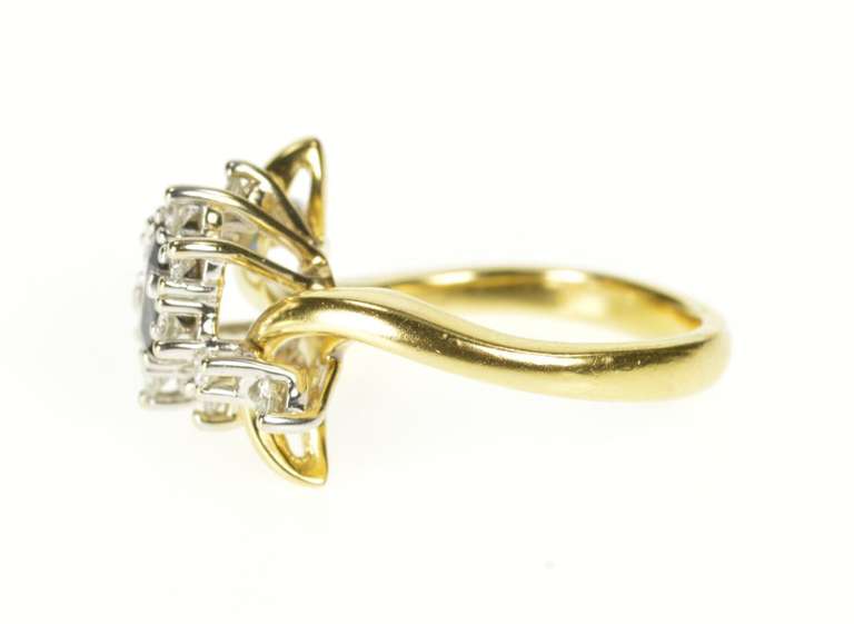 18K Yellow Gold Sapphire Diamond Bypass Engagement Ring