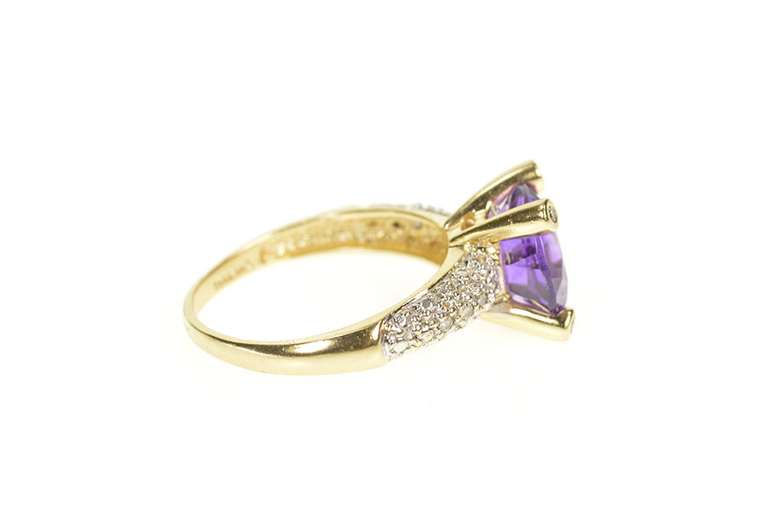 10K Yellow Gold Round Amethyst Diamond Accent Statement Ring