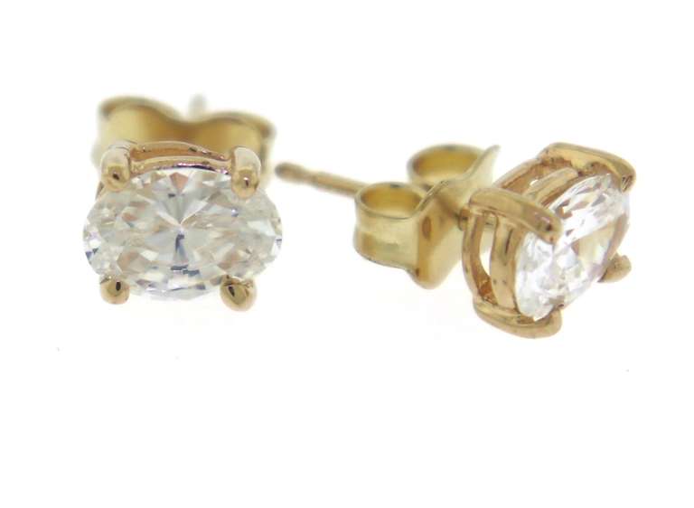 Elegant Oval Cubic Zirconia Yellow Gold Earrings