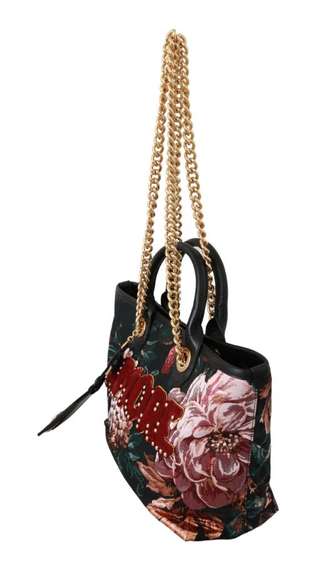 DOLCE & GABBANA  Black Floral Amore Patch Tote Borse CAPRI Leather Bag