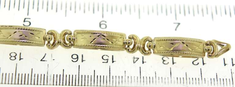Simple Yellow Gold Etched Link Bracelet