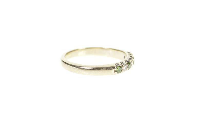 14K White Gold Green & White Diamond Wedding Band Ring