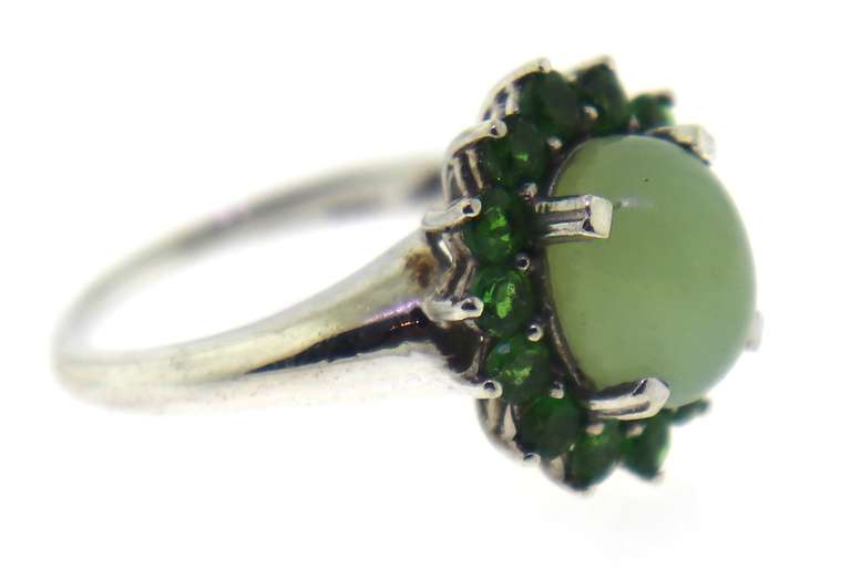 Sterling Siver Jade with Tsavorite Ring