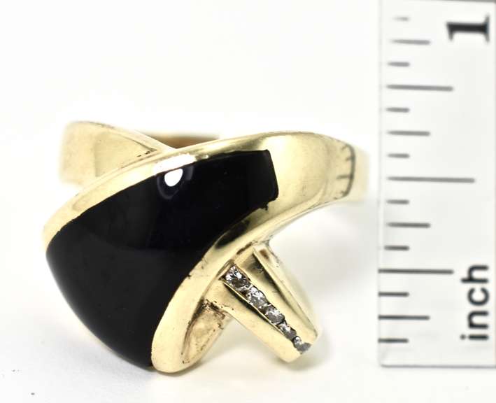 Contemporary 14K Black Onyx & Diamond Ring