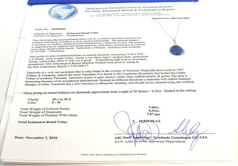 Platinum Tanzanite & Diamond Necklace