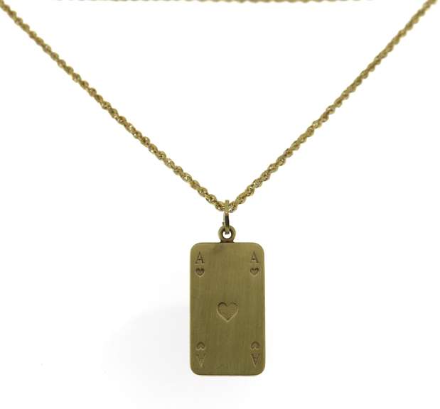 Cute Ace of Hearts Card Yellow Gold Necklace