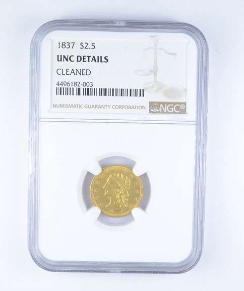 Unc Details 1837 $2.50 Classic Head Gold Quarter Eagle Cleaned - NGC
