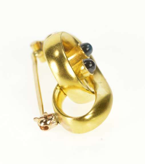 18K Yellow Gold Sapphire Inset Loop Twist Rings of Saturn Pin/Brooch