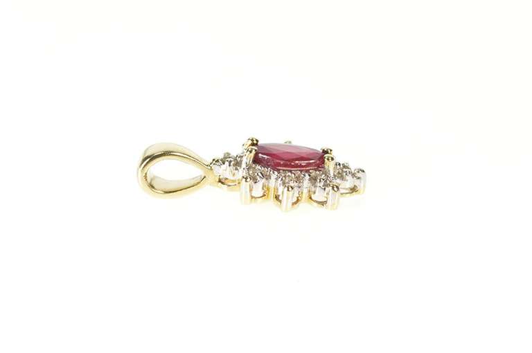 10K Yellow Gold Natural Marquise Ruby Diamond Halo Pendant