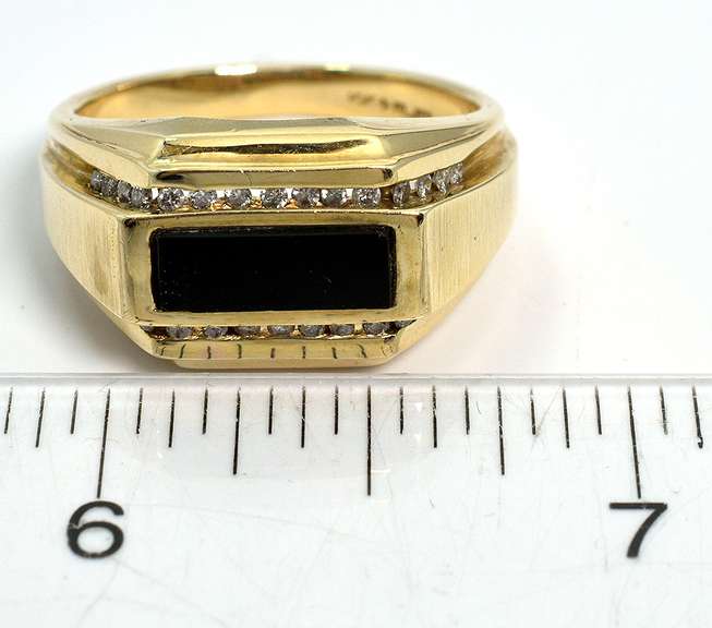 Heavy Onyx & Diamond Ring in Yellow Gold