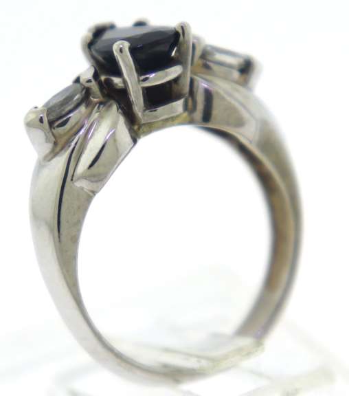Strong Blue Sapphire & Marquise Diamond Accent Ring