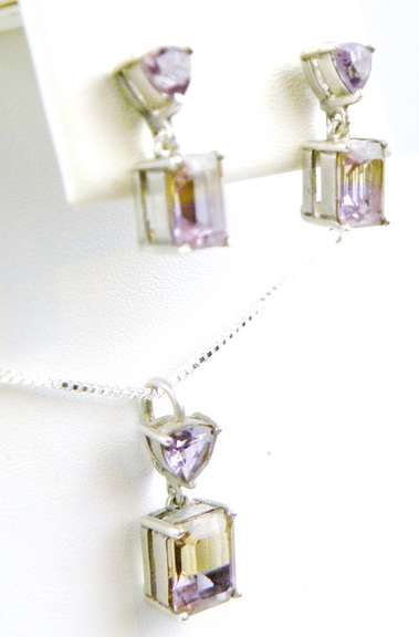 Sterling Ametrine & Amethyst Necklace & Earrings