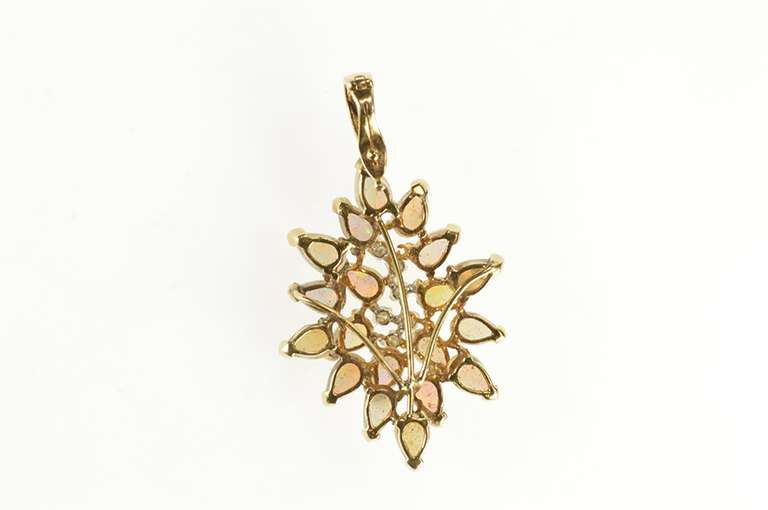 14K Yellow Gold Pear Natural Opal Diamond Cluster Statement Necklace