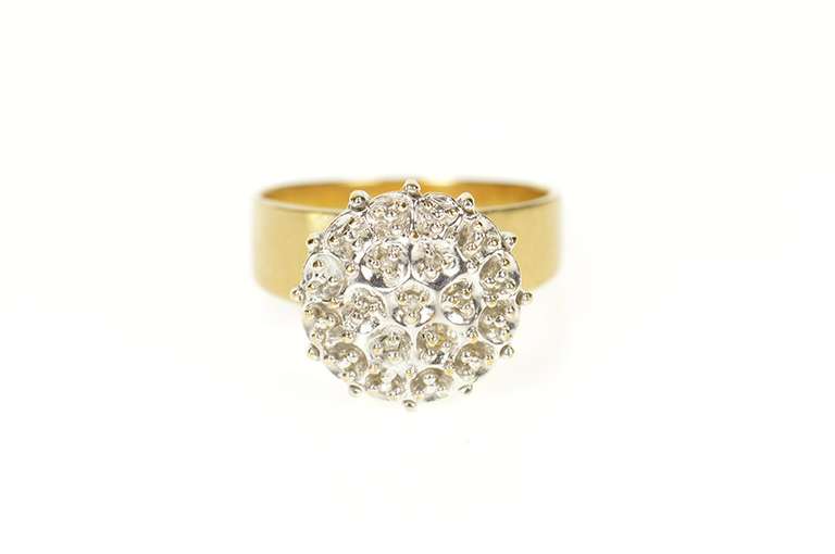 10K Yellow Gold Classic Raised Round Diamond Cocktail Ring