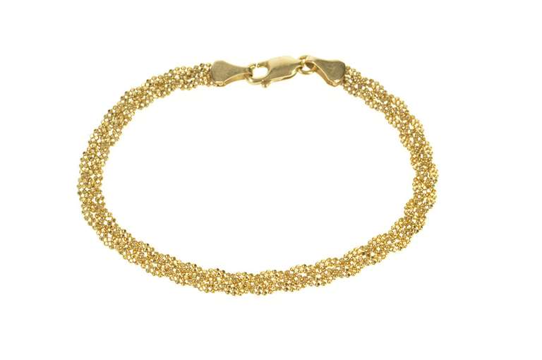 10K Yellow Gold Braided Ball Beaded Link Woven Chain Bracelet