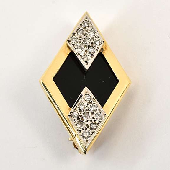 Modern Onyx and Diamond Brooch