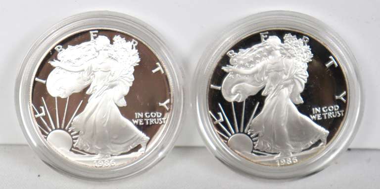 1986 S And 1990 S Proof Silver Eagles With Boxs and Papers