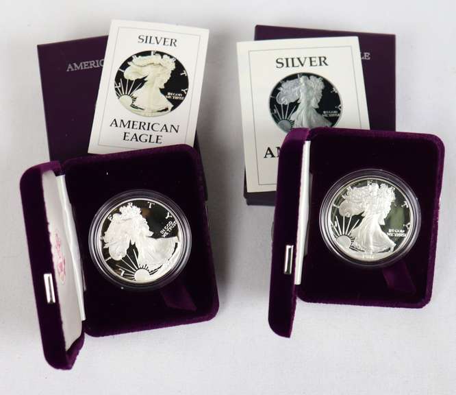 1986 S &1987 S Proof Silver Eagles With Boxs And Papers