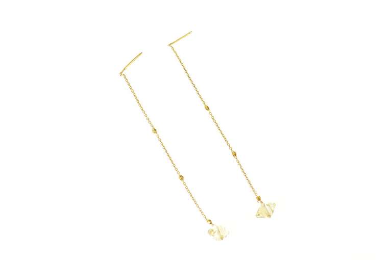 18K Yellow Gold Faceted Citrine Flower Dangle Drop Chain Earrings