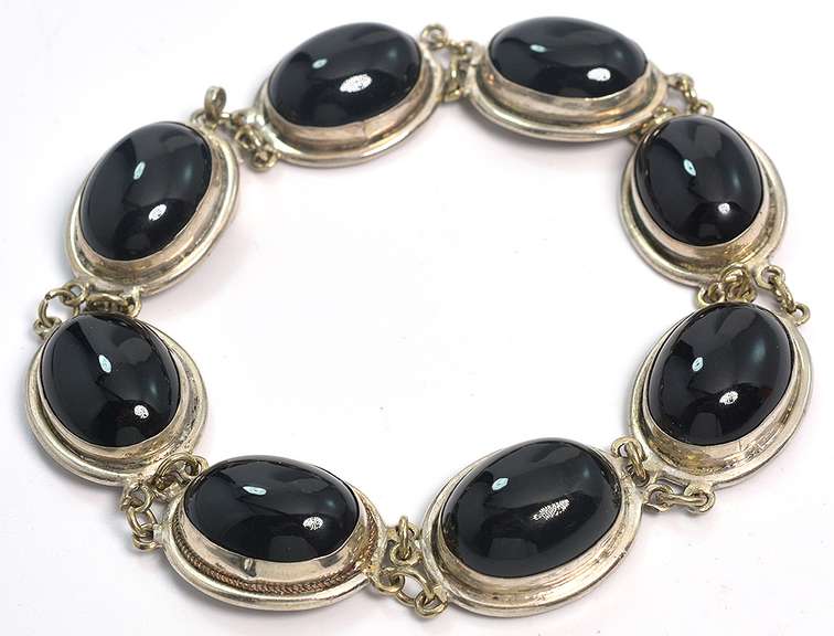 Sterling Silver Bracelet with  Black Stones
