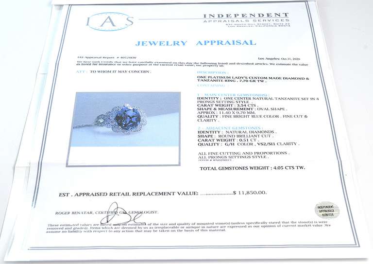 Platinum Tanzanite & Diamond Ring