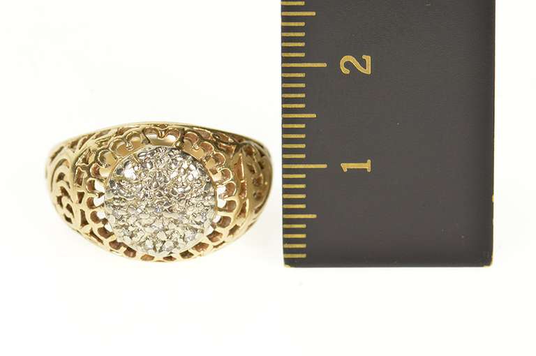 10K Yellow Gold Rounded Scroll Filigree Diamond Graduated Ring