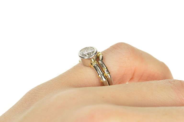 Platinum 1.00 Ct Diamond Bamboo Bridal Set Engagement Ring